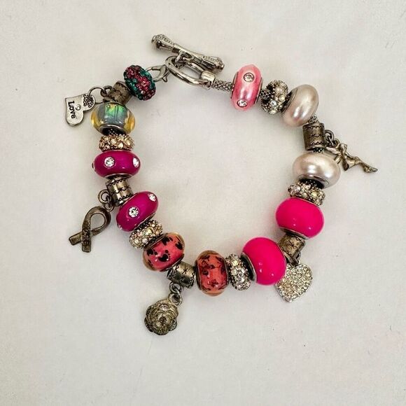 NRQ Avon pink heart tinkerbell rose charm bracelet - Picture 1 of 14
